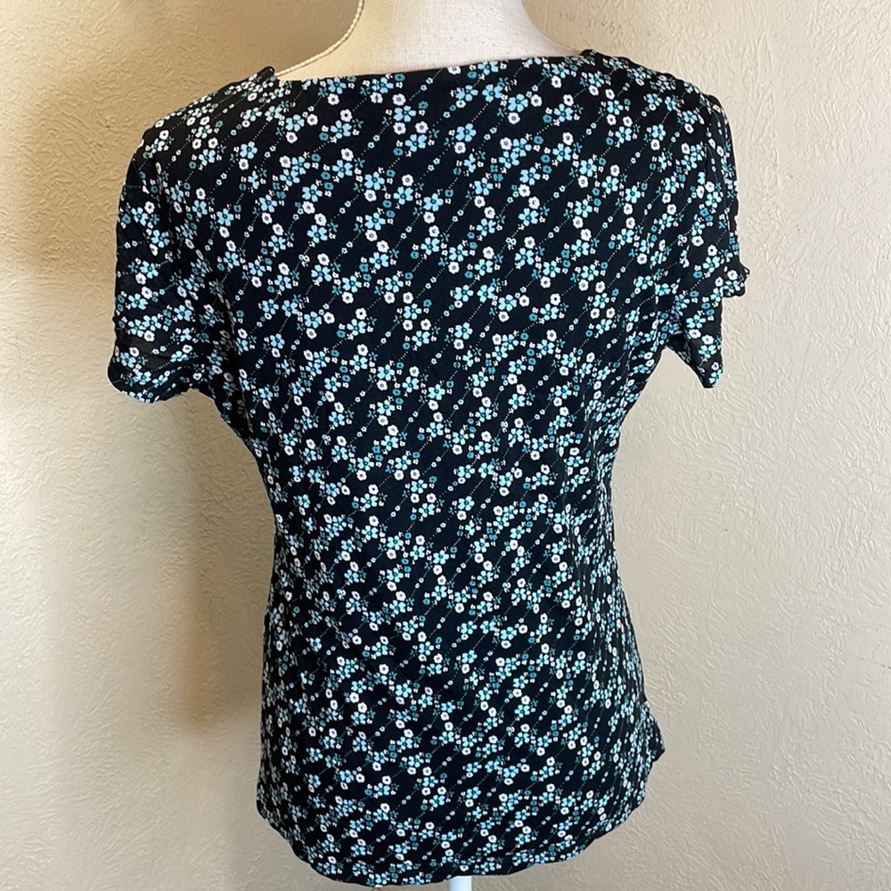 Style & Co. Teal Blue & Black Floral Blouse - Picture 4 of 7